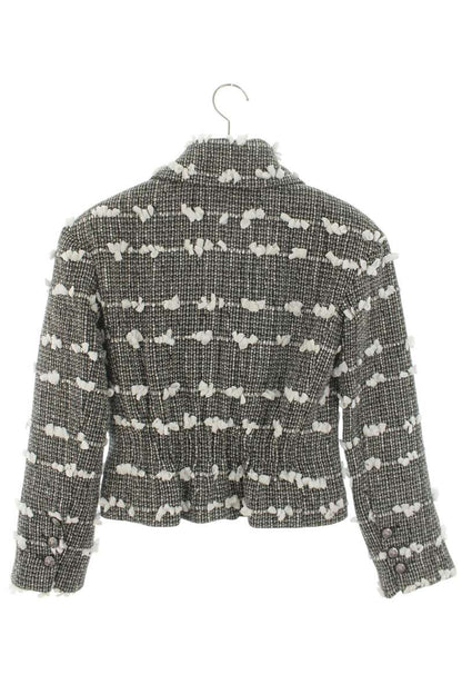 Chanel Ribbon Trim Tweed Jacket Black White Size 36