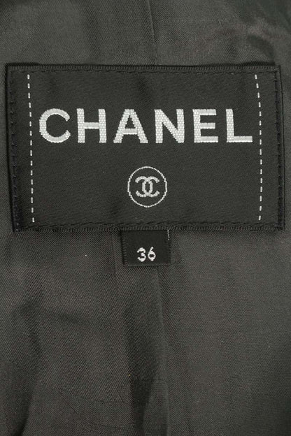Chanel Ribbon Trim Tweed Jacket Black White Size 36