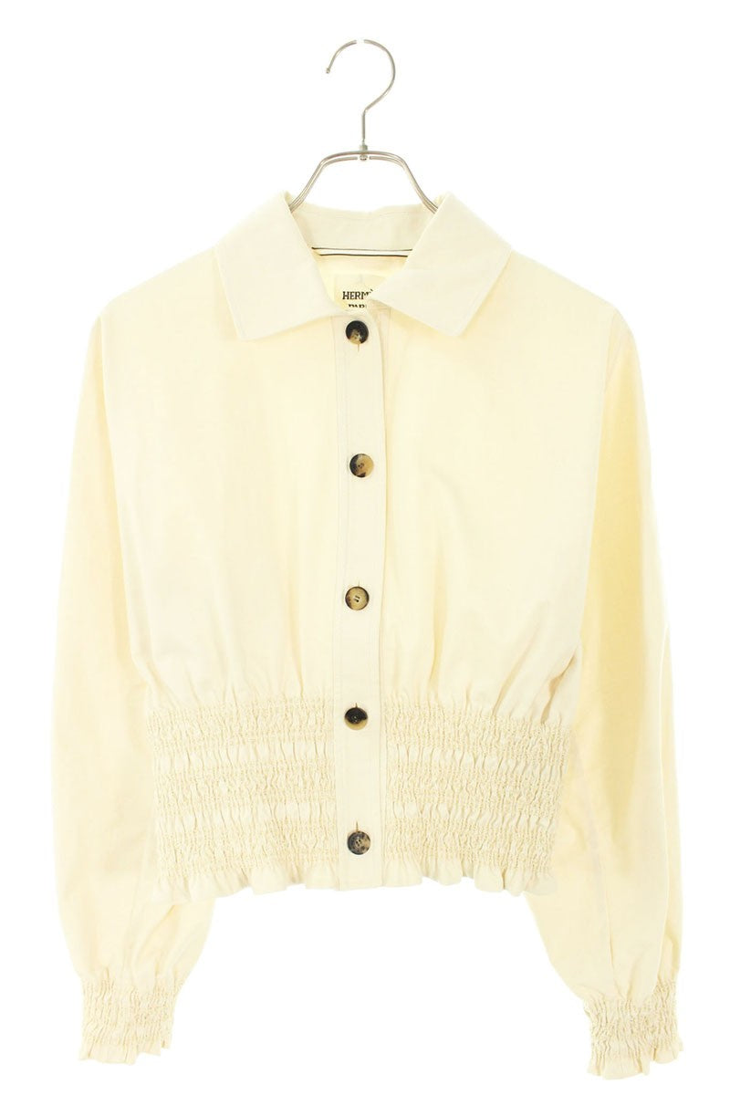 Hermes 25SS Beige Cotton Smock Waist Jacket Size 38
