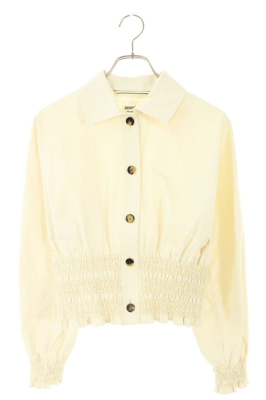 Hermes 25SS Beige Cotton Smock Waist Jacket Size 38