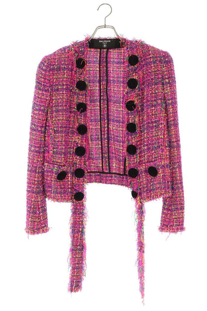 Balmain Pink Frayed Tweed Jacket Size 36