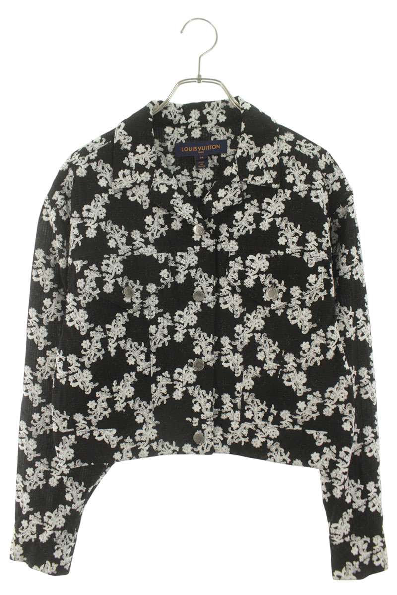 Louis Vuitton Flower Embroidery Jacket Black White Size 34