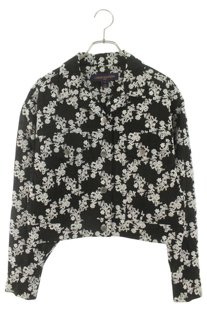 Louis Vuitton Flower Embroidery Jacket Black White Size 34