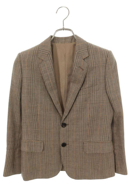 Celine Glen Check 2-Button Wool Linen Blazer Beige Size 34