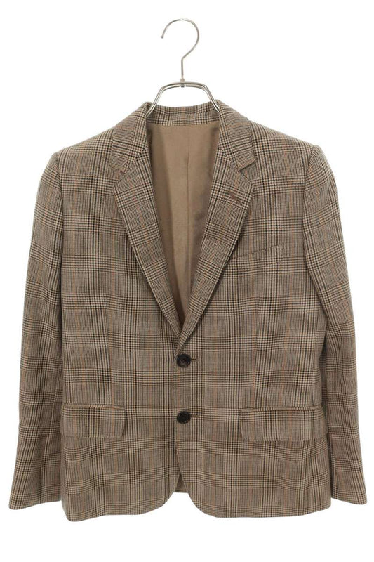 Celine Glen Check 2-Button Wool Linen Blazer Beige Size 34