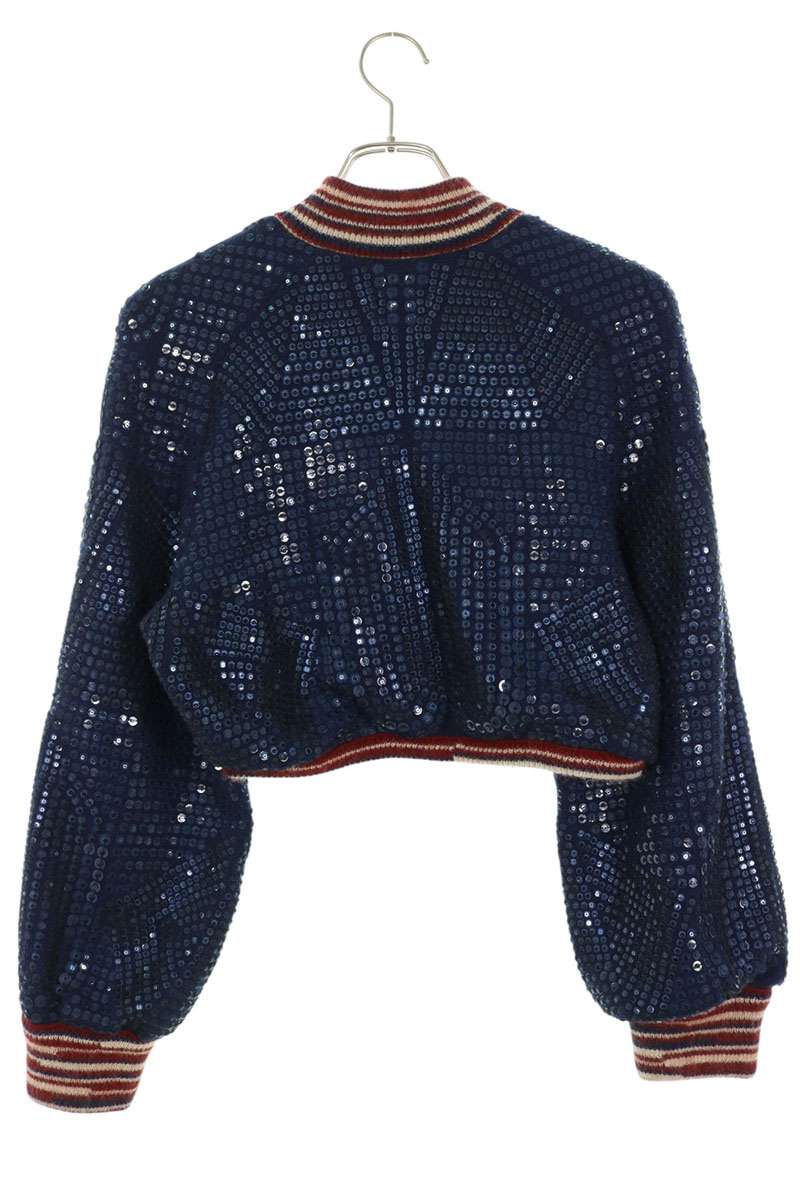 Chanel Sequin Embellished Cashmere Knit Navy Red Size 40