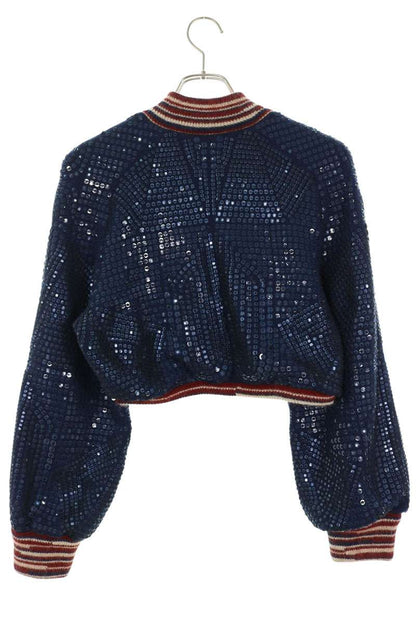 Chanel Sequin Embellished Cashmere Knit Navy Red Size 40
