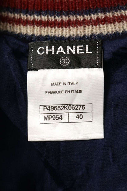 Chanel Sequin Embellished Cashmere Knit Navy Red Size 40