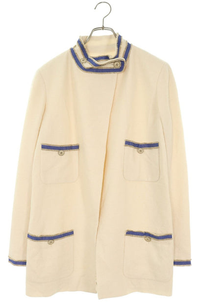 Chanel High Neck Open Front Long Jacket Off-White Size 40