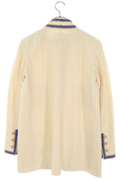 Chanel High Neck Open Front Long Jacket Off-White Size 40