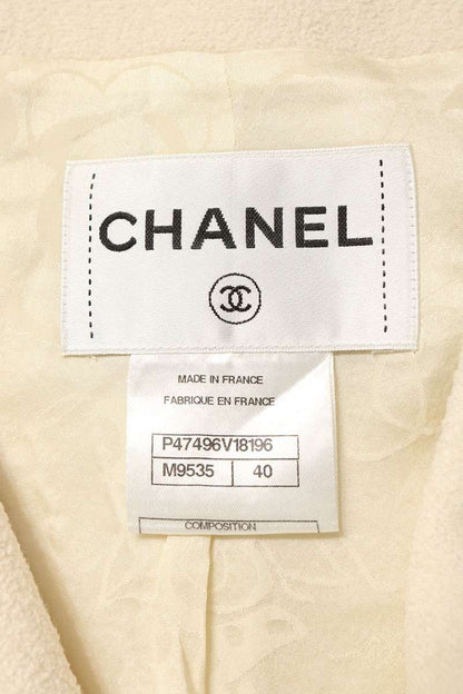 Chanel High Neck Open Front Long Jacket Off-White Size 40