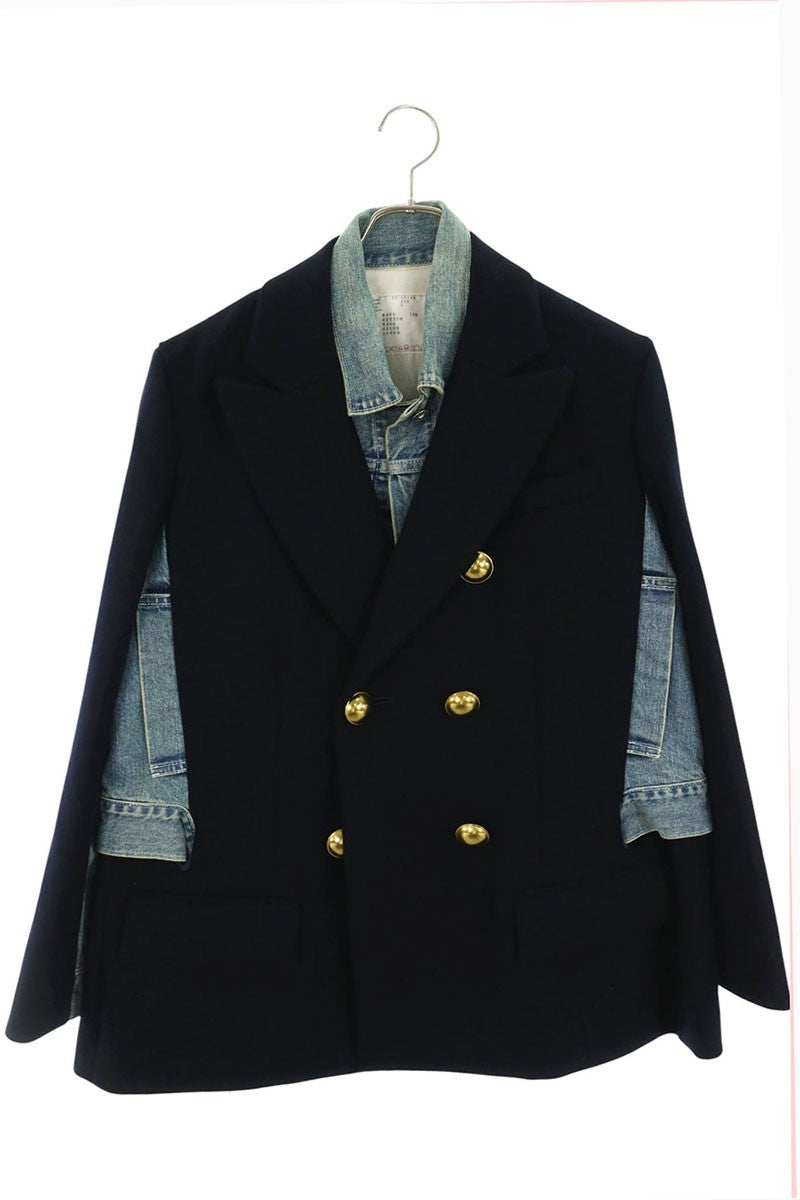 Sacai Denim Mix Tailored Blazer Blue Navy Size 2