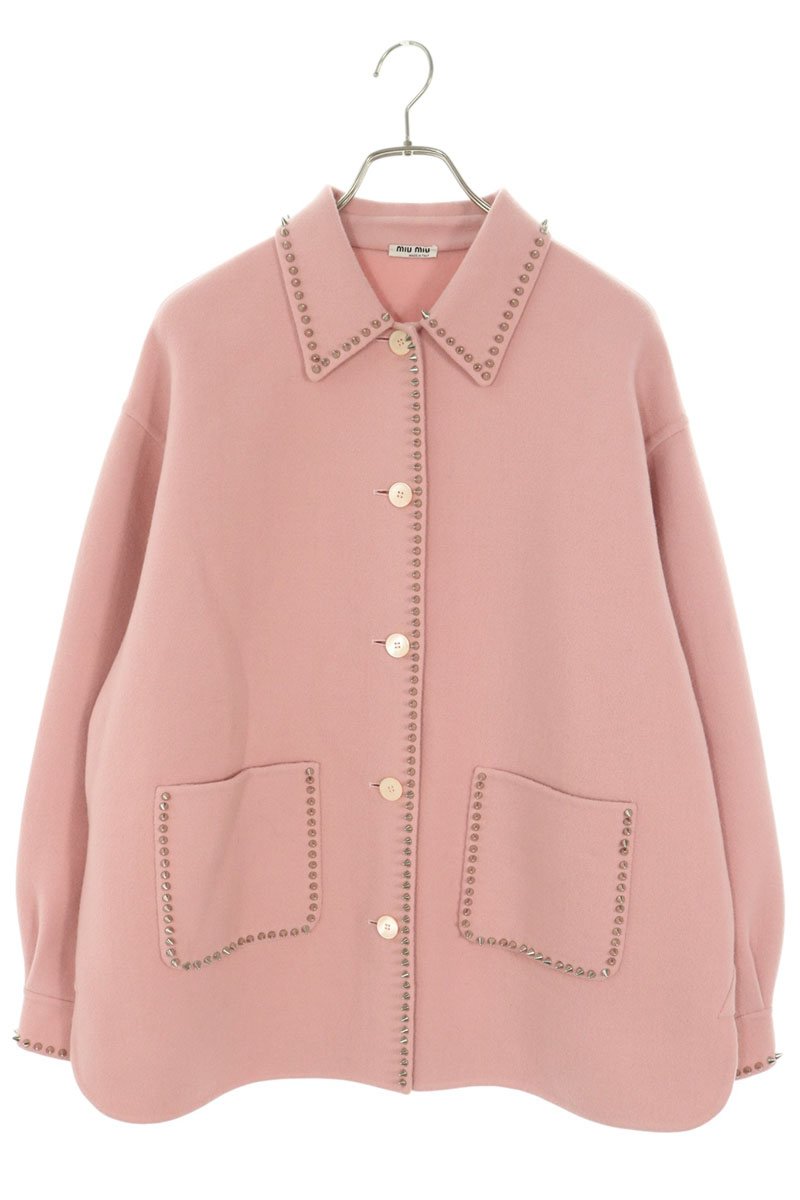 miumiu Stud Embellished Wool Jacket Pink/Silver Size 36