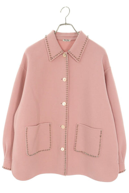 miumiu Stud Embellished Wool Jacket Pink/Silver Size 36