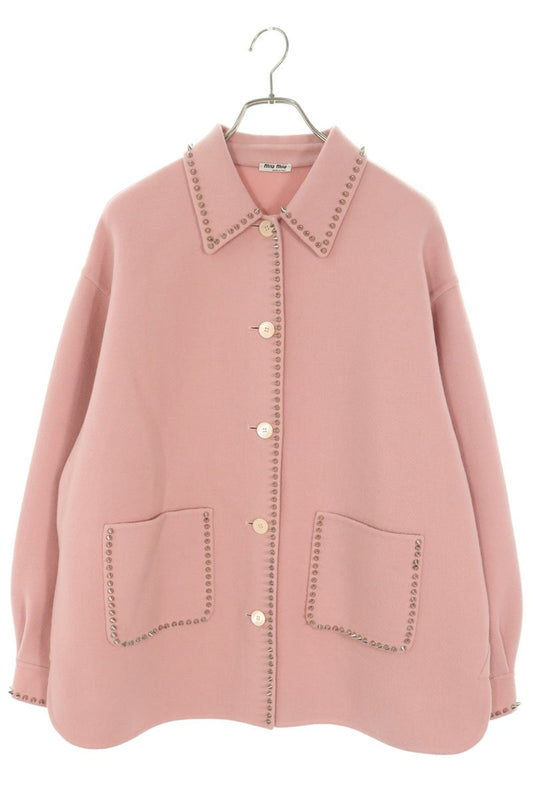 miumiu Stud Embellished Wool Jacket Pink/Silver Size 36
