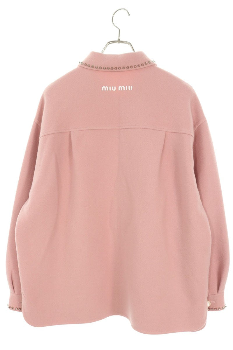 miumiu Stud Embellished Wool Jacket Pink/Silver Size 36