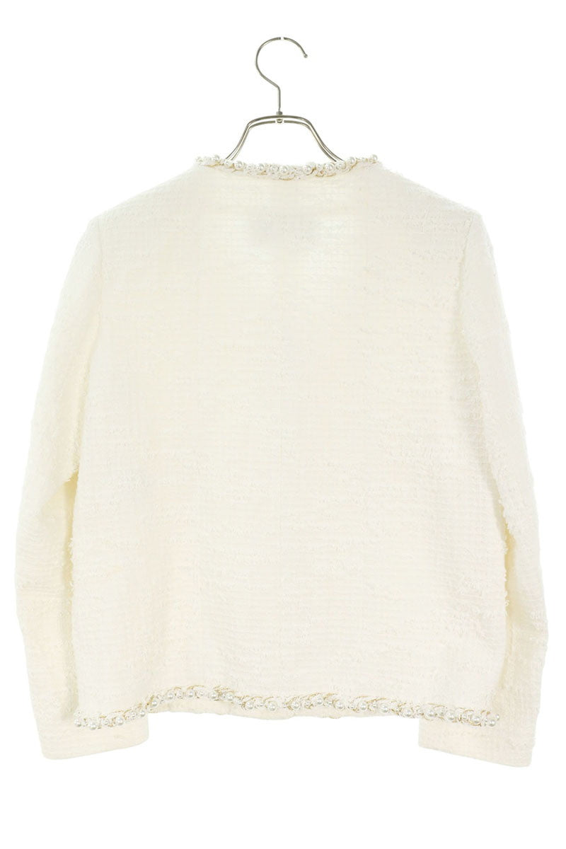 CHANEL No-Collar Tweed Jacket White Gold Size 36