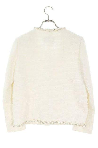 CHANEL No-Collar Tweed Jacket White Gold Size 36