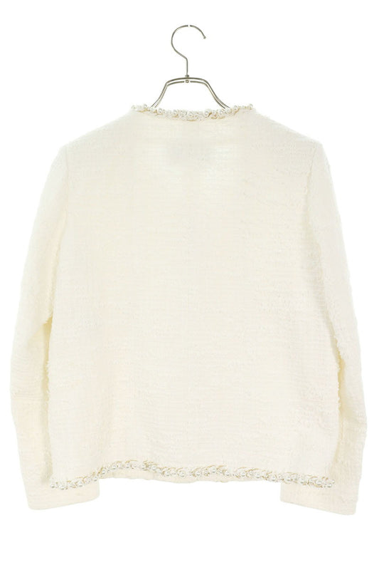 CHANEL No-Collar Tweed Jacket White Gold Size 36