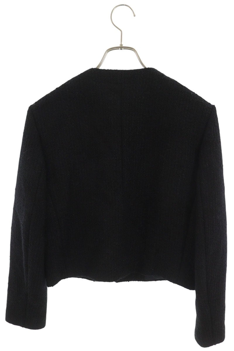 CELINE Collarless Tweed Jacket Black Size 36