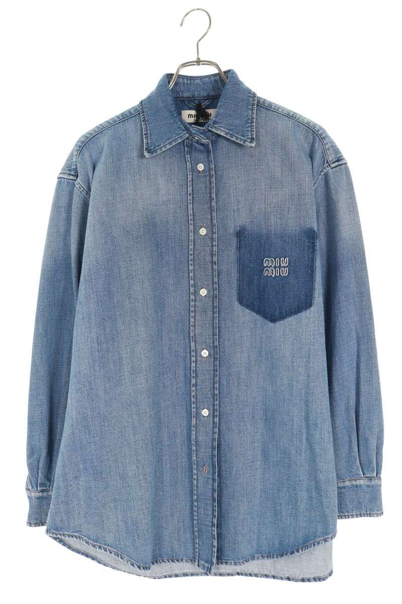 Miu Miu 25AW Indigo Logo Patch Denim Sleeve Shirt Size 42