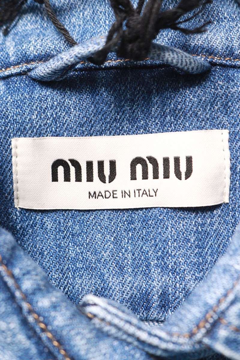 Miu Miu 25AW Indigo Logo Patch Denim Sleeve Shirt Size 42