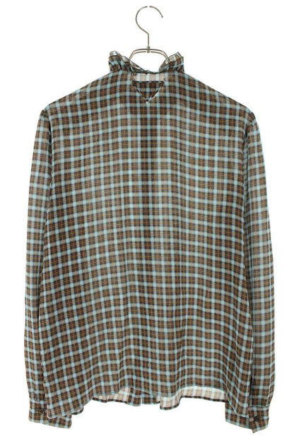 Prada Check Silk Georgette Long-Sleeve Shirt Size 42