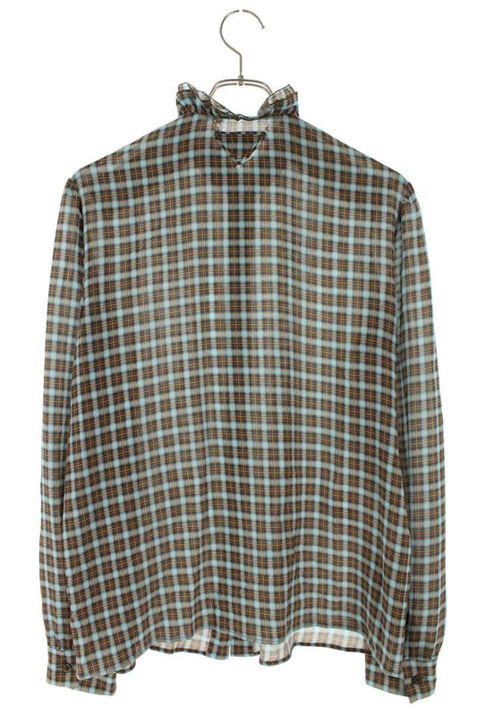 Prada Check Silk Georgette Long-Sleeve Shirt Size 42