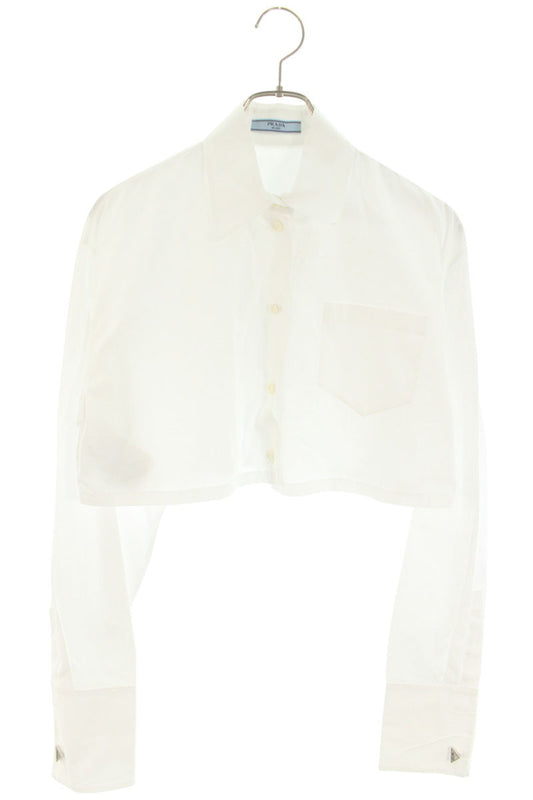Prada Stone Cuff Cropped Poplin Blouse Size 40