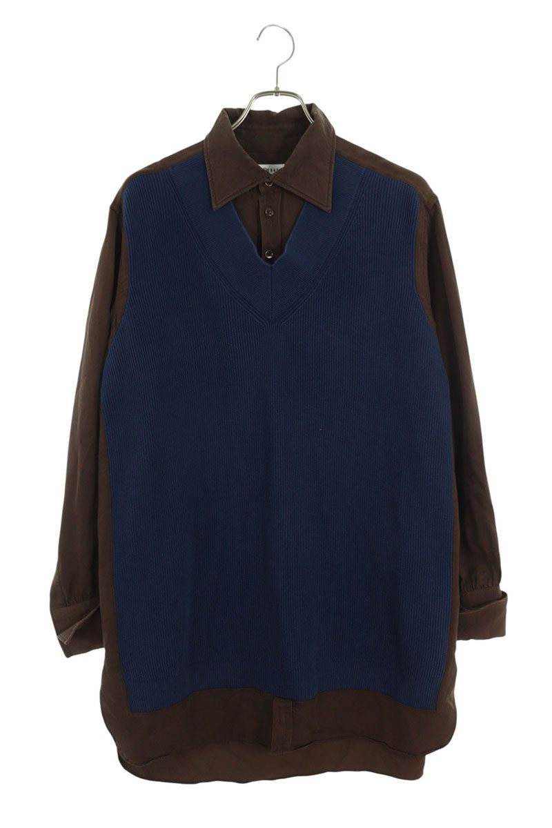 Maison Margiela 22SS Knit-Paneled Brown/Navy Sweater Size 38