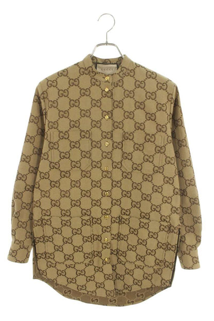 Gucci Brown Maxi GG Canvas Long Sleeve Shirt Size 36