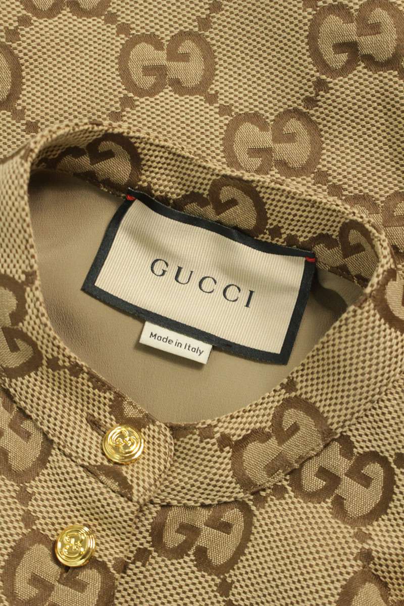 Gucci Brown Maxi GG Canvas Long Sleeve Shirt Size 36