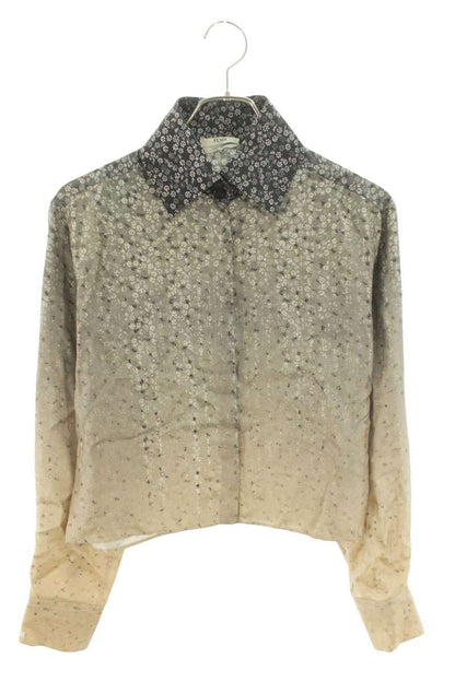 FENDI All-Over Print Silk Long Sleeve Shirt Gray Size XXS