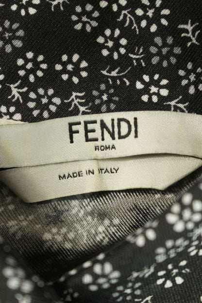 FENDI All-Over Print Silk Long Sleeve Shirt Gray Size XXS
