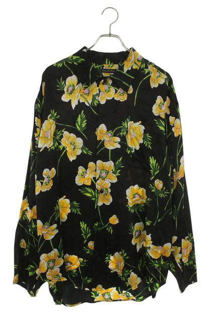 Balenciaga Black Floral Print Silk Long Sleeve Shirt Size 38