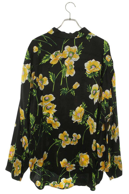 Balenciaga Black Floral Print Silk Long Sleeve Shirt Size 38