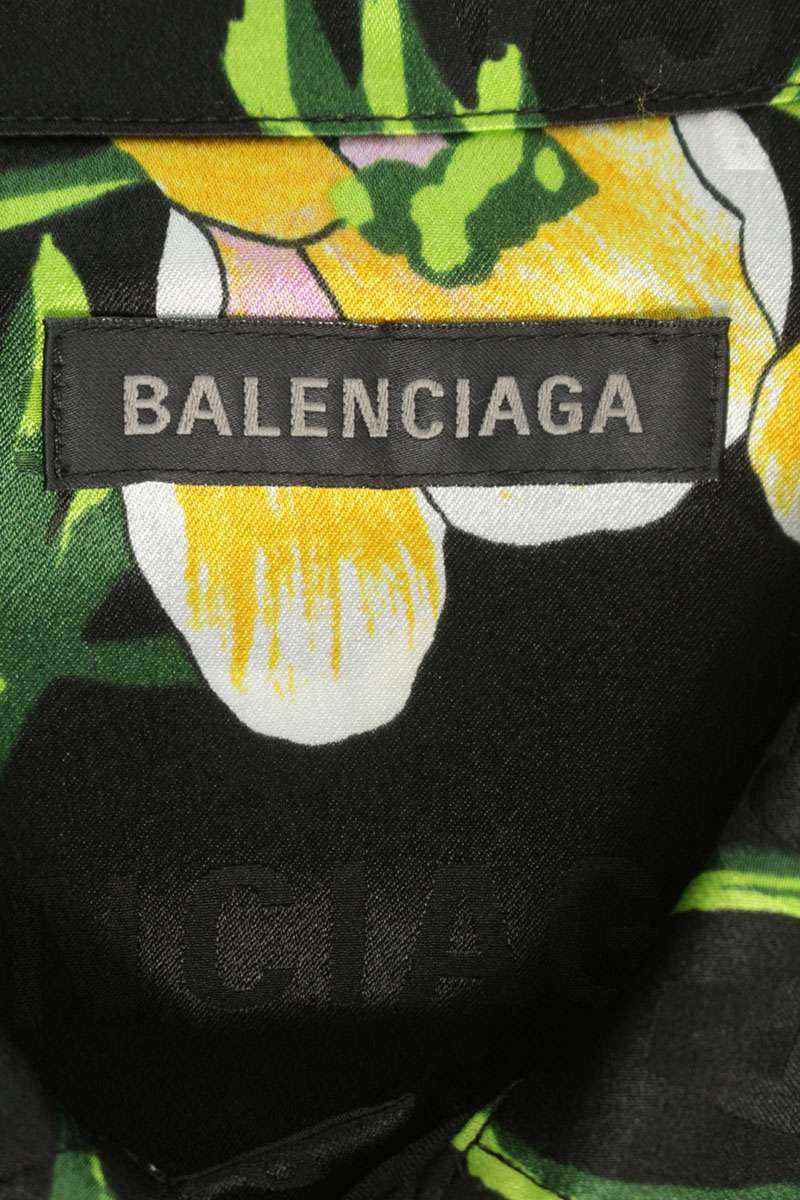 Balenciaga Black Floral Print Silk Long Sleeve Shirt Size 38