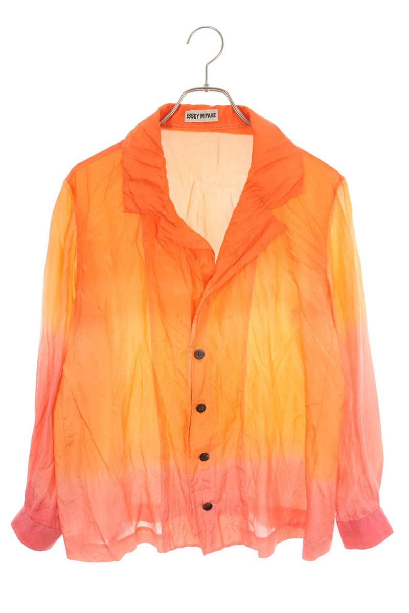 Issey Miyake Orange Silk Long Sleeve Shirt Size L