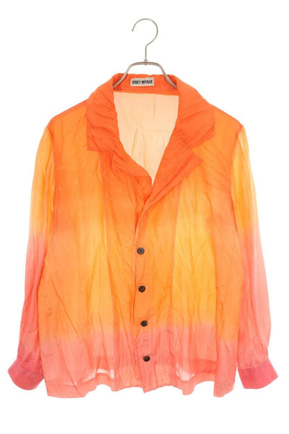 Issey Miyake Orange Silk Long Sleeve Shirt Size L