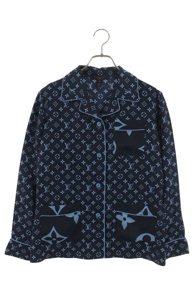 Louis Vuitton 22AW Monogram Pajama Silk Shirt Blue Size 34