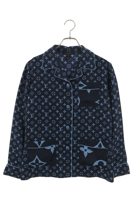 Louis Vuitton 22AW Monogram Pajama Silk Shirt Blue Size 34