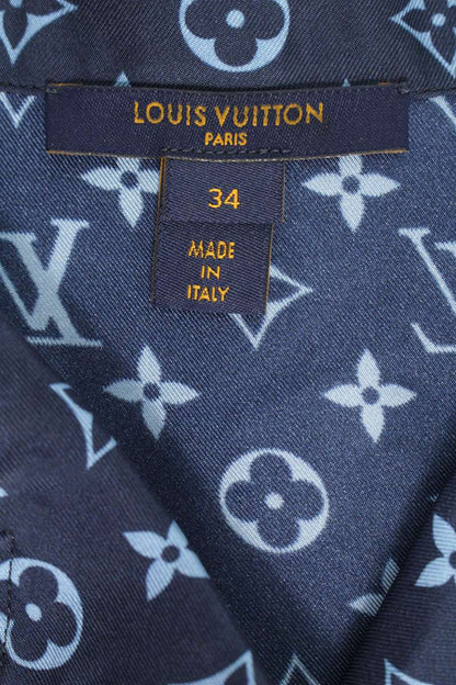 Louis Vuitton 22AW Monogram Pajama Silk Shirt Blue Size 34