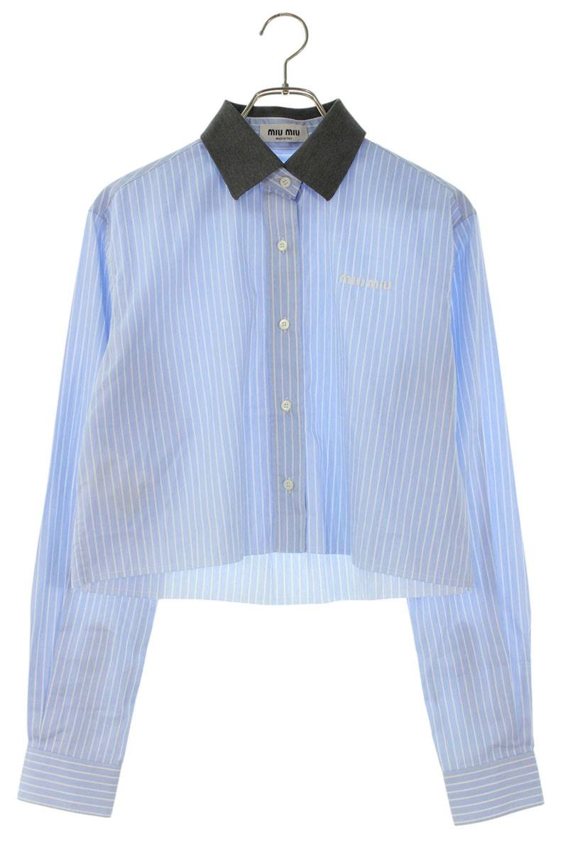 Miu Miu Light Blue Gray Colorblock Poplin Shirt Size 36