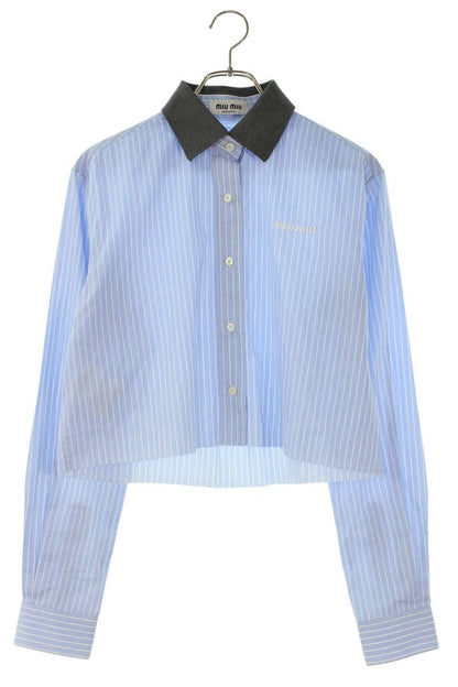 Miu Miu Light Blue Gray Colorblock Poplin Shirt Size 36