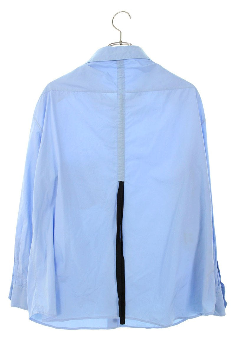 Prada Blue Cotton Back Ribbon Triangle Logo Shirt Size 36