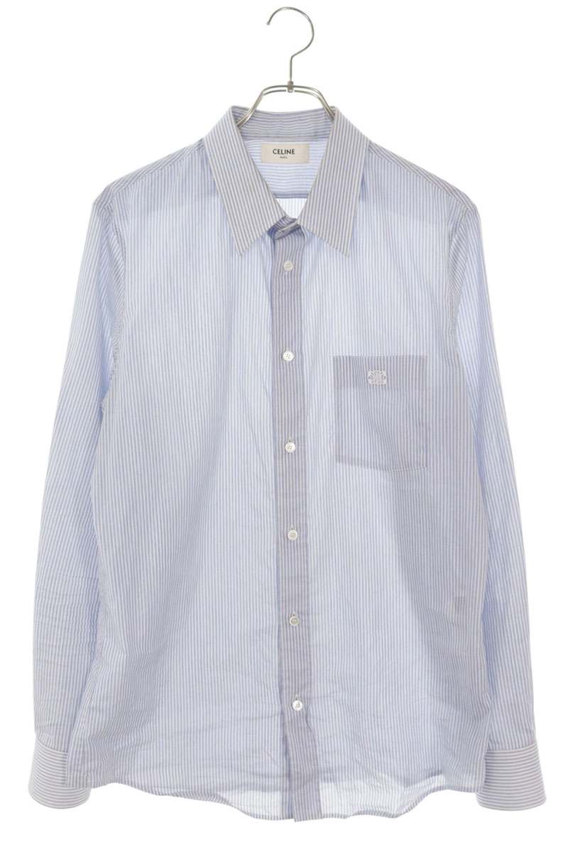 Celine Triomphe Embroidered Striped Sleeve Shirt Size 39