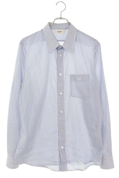 Celine Triomphe Embroidered Striped Sleeve Shirt Size 39