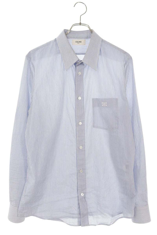 Celine Triomphe Embroidered Striped Sleeve Shirt Size 39