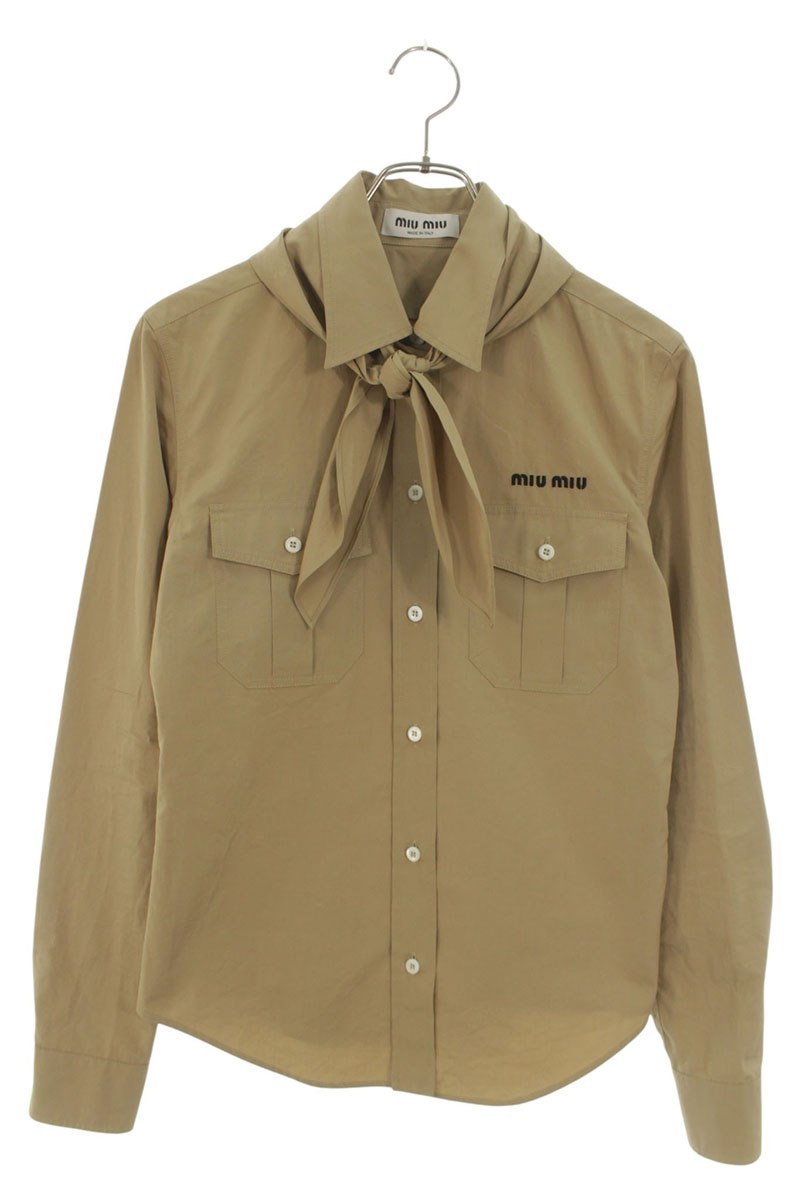 Miu Miu Beige Scarf Embroidered Logo Sleeve Shirt Size 38