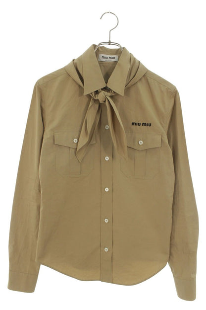 Miu Miu Beige Scarf Embroidered Logo Sleeve Shirt Size 38